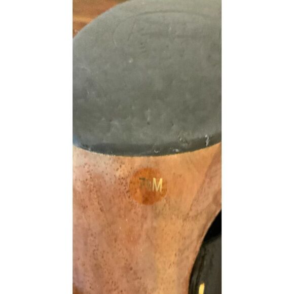 TORY BURCH Jodie Brown Leather Wooden Heels 7.5M - Picture 11 of 13